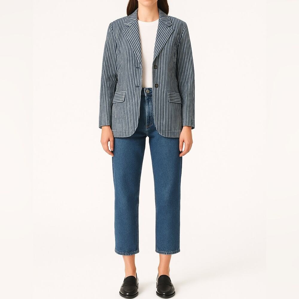 FADED GLORY Railroad Stripe Cotton Chore Jacket | L | Blue White | Americana